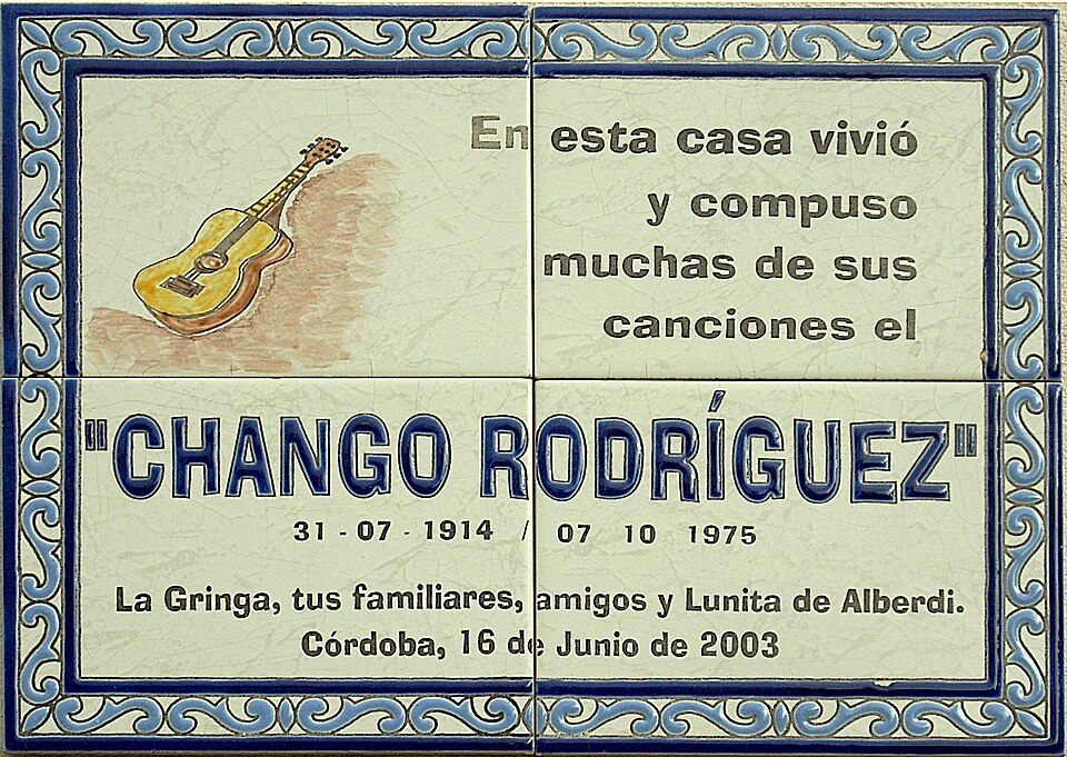 Placa en casa del Chango Rodriguez, Barrio Alberdi, Córdoba, Argentina