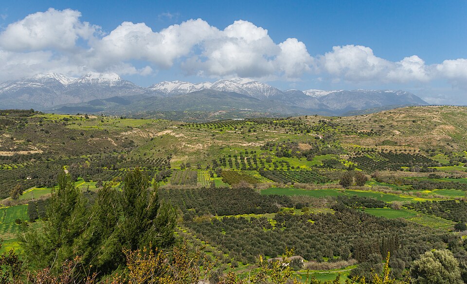 Mount Ida chain Messara plain from Phaistos Crete Greece