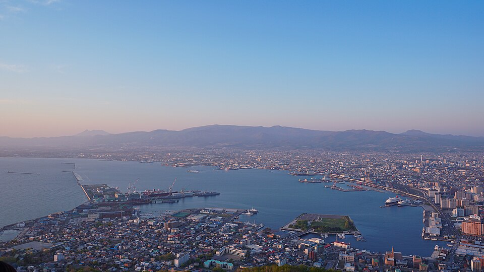 Hakodate Bay seen from Mount Hakodate in sunset time