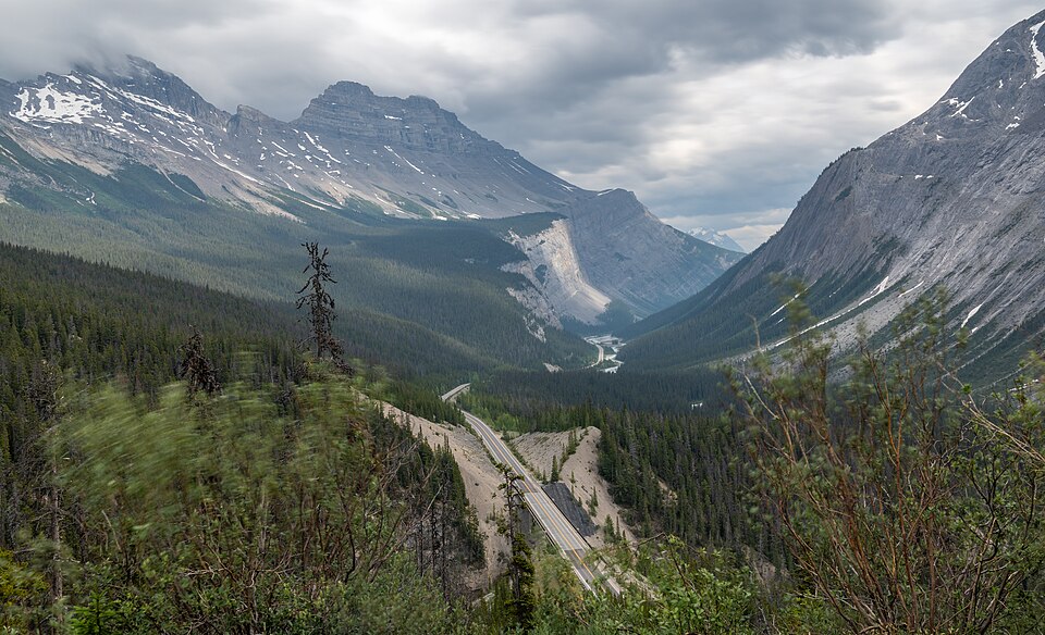 Icefields Parkway from an elevated viewpoint, Jasper National Park, Alberta, Canada