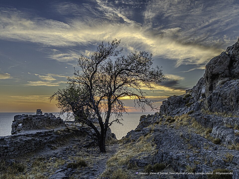 Greece LemnosIsland MyrinasCastle Aerial Sunset ISymeonidis 7