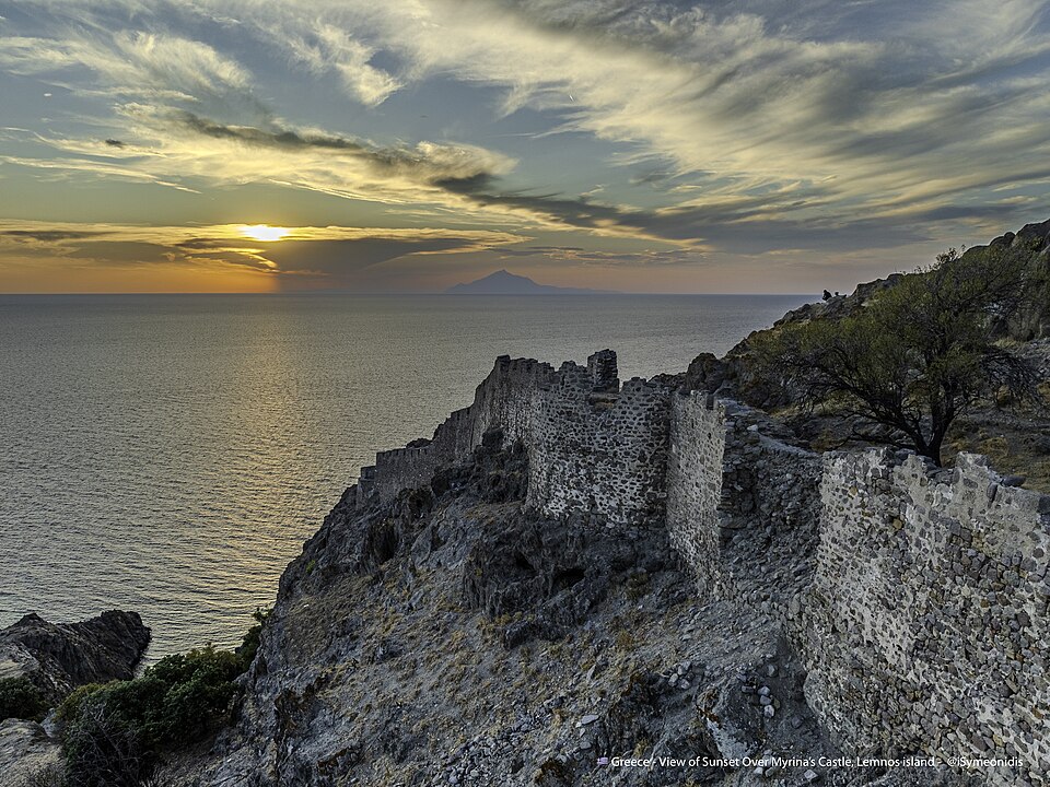 Greece LemnosIsland MyrinasCastle Aerial Sunset ISymeonidis 8