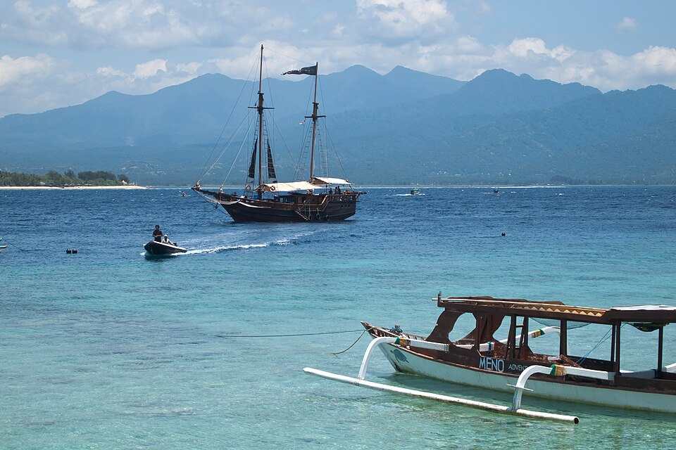 Lombok Island and Mount Rinjani from Gili Meno Island, Indonesia