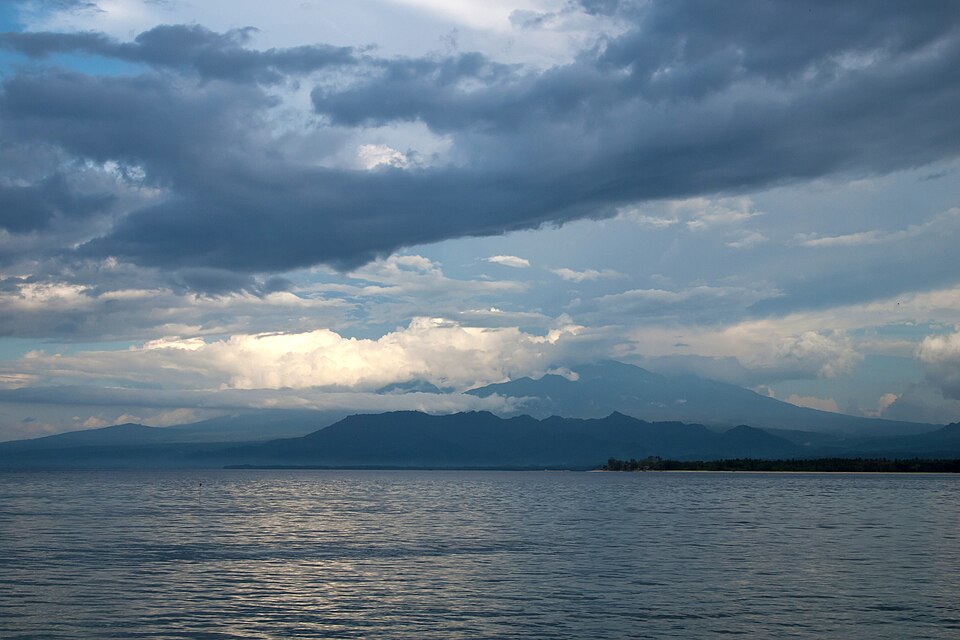 Lombok Island and Mount Rinjani under clouds, Gili Islands, Indonesia