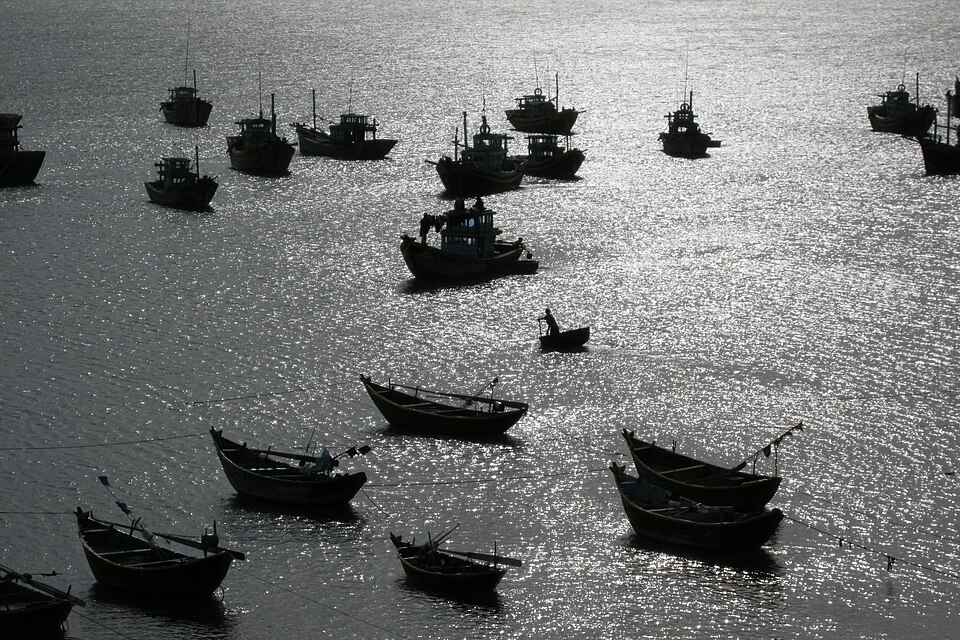 Vietnam, Fishing boats in Mui Ne harbor