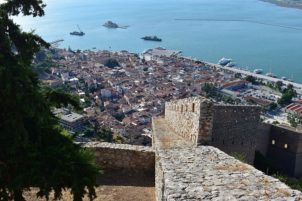 View from Palamidi castle 1 (Bourtzi castle and part of Nafplio)