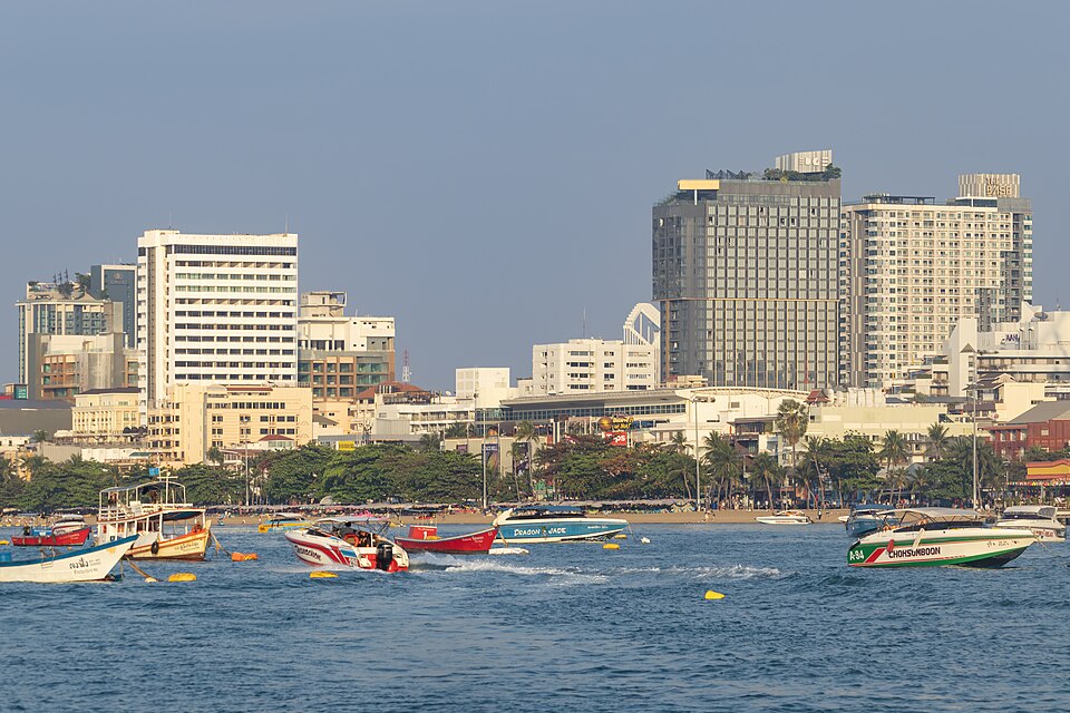 Skyline of Pattaya city from the Ocean Lana, Cafe Ferry