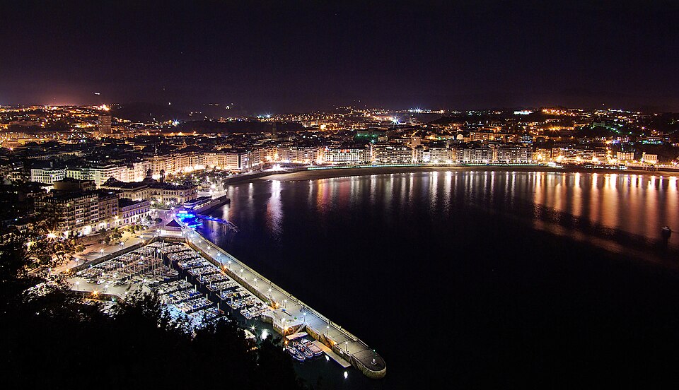 San Sebastian at night from Monte Urgull