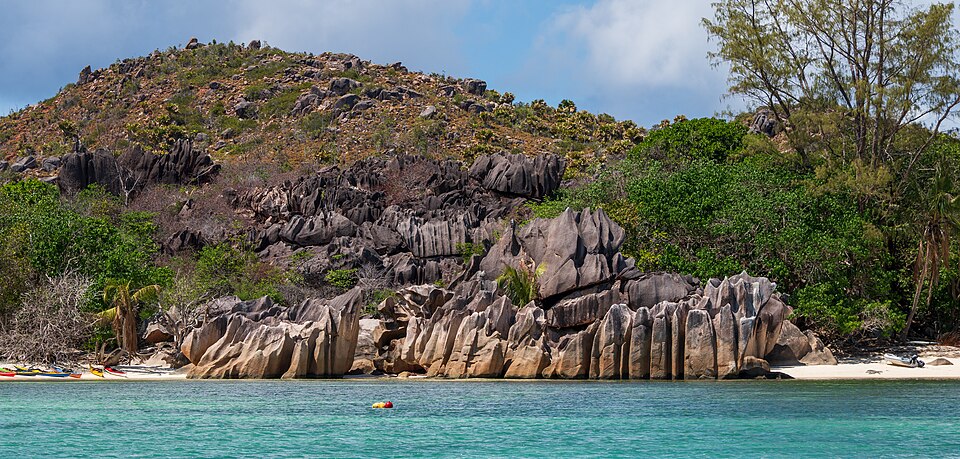 Granite rocks on the coast of Curieuse Island Seychelles 01