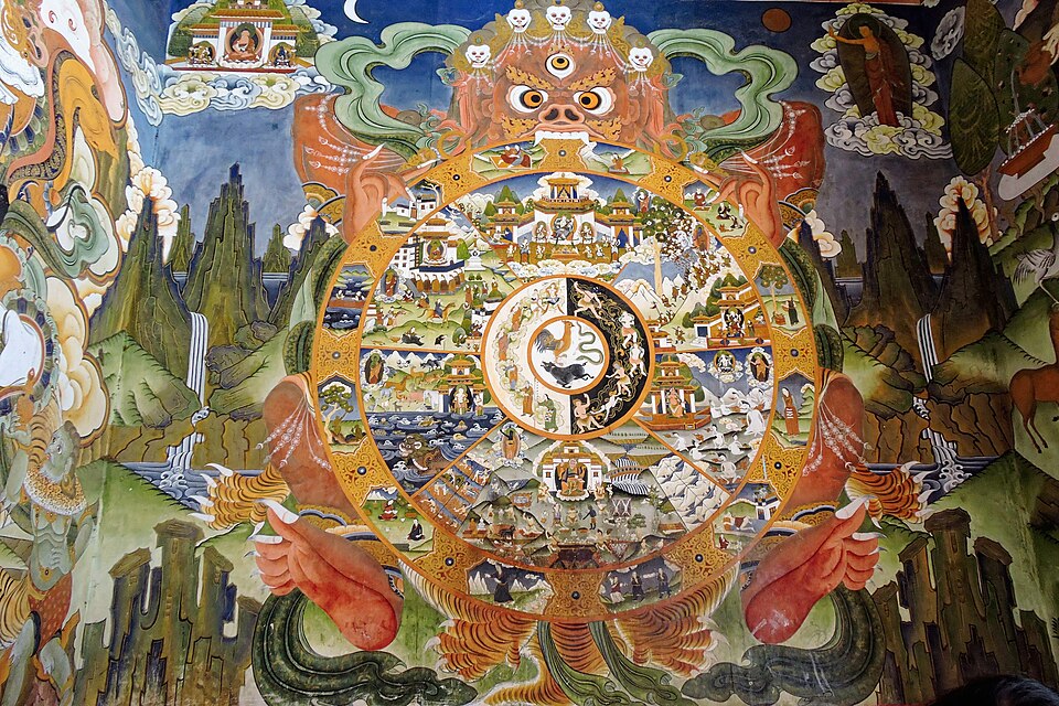 Bhavachakra or the Buddhist Wheel of Life at Tawang Monastery, Tawang, Arunachal Pradesh, India