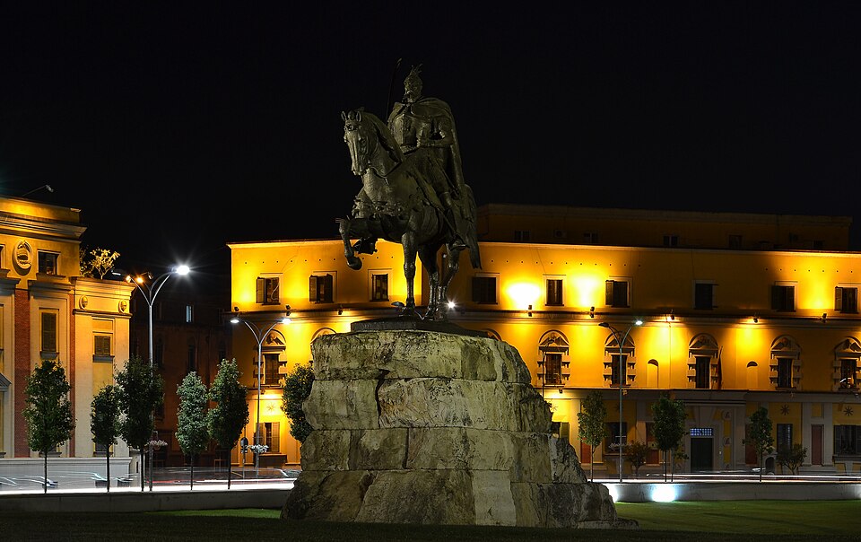 Tirana Skanderbeg monument by night