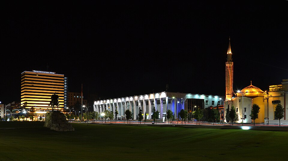 Tirana Skanderbeg Square by night